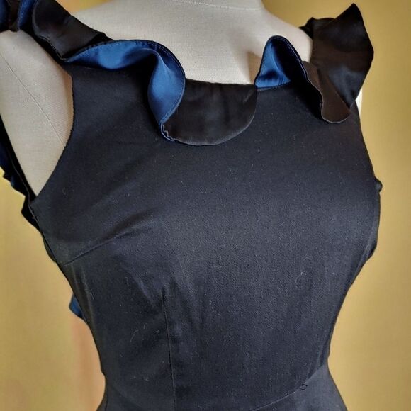 Luca Couture Black Skater Dress with Ruffle - Picture 4 of 13